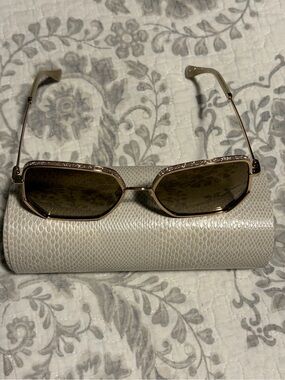 Jimmy Choo Gold Frame Brown Lens Women's Sunglasses with Crystal Embellish Trim